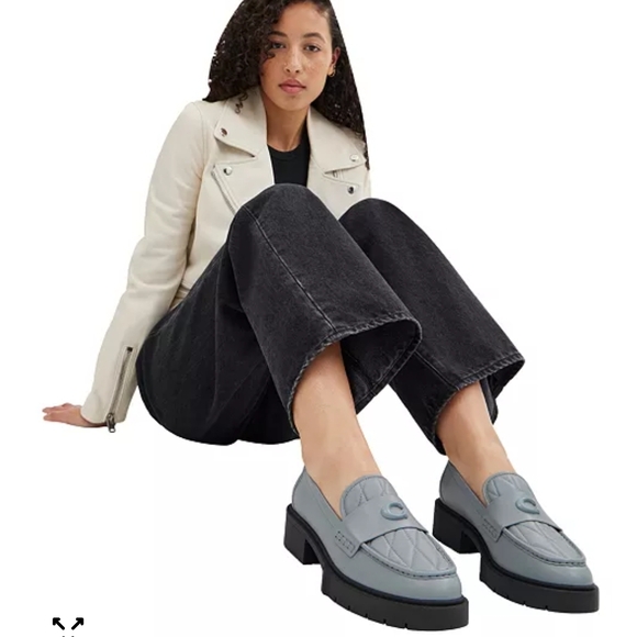 Coach Shoes - Coach Lea Platform Leather Quilted Leather Block Heel Loafers Sz 8